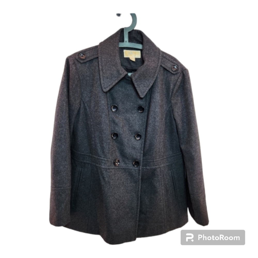 MICHAEL KORS Womens Double Chested 60% Wool Blend Pea Coat Sz XL Grey